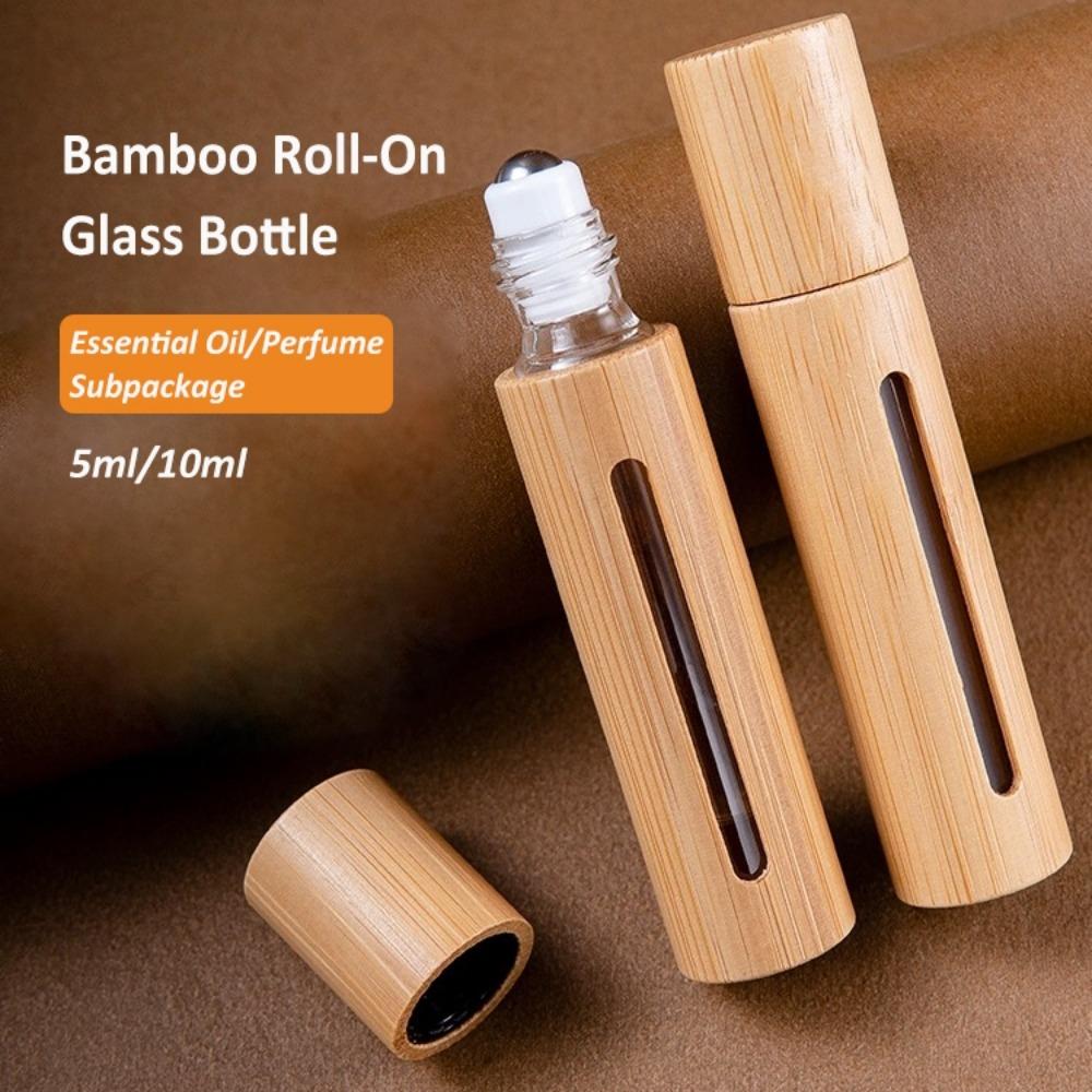 3ml/5ml/10ml/15ml Bamboo Roll on Bottles with Stainless Steel Roller Travel Kit Roller Bottle Portable Mini Refillable Bottles