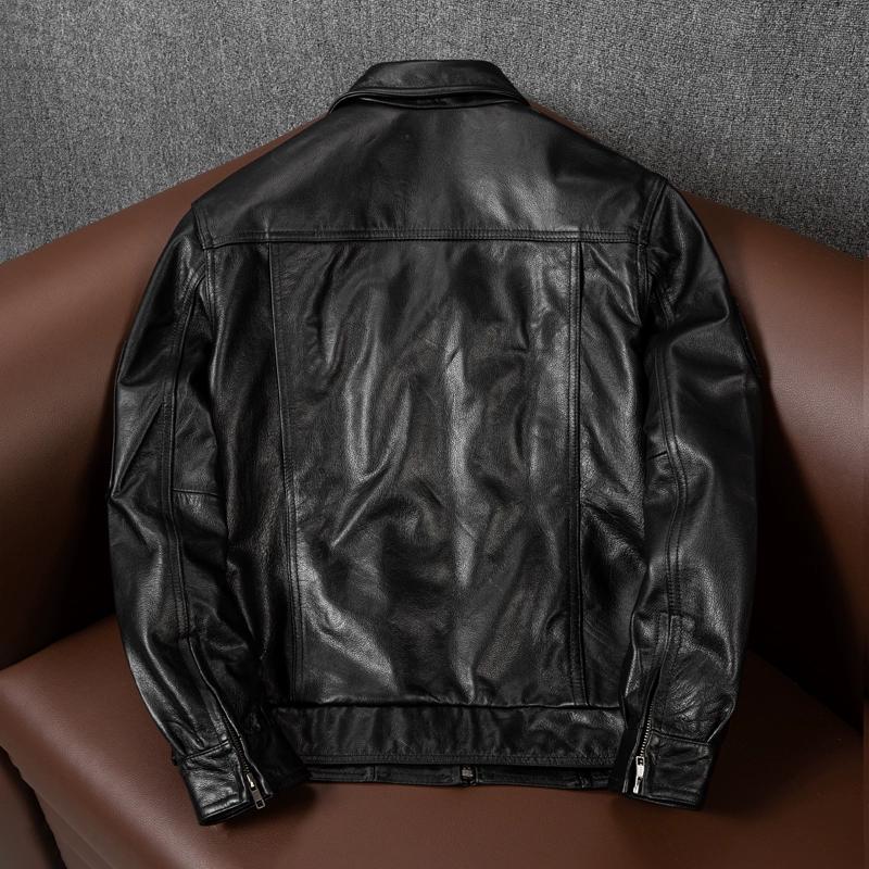 New Gang Flight Jacket Genuine Leather Mens Coat Autumn Loose Fit Large Size Outerwear