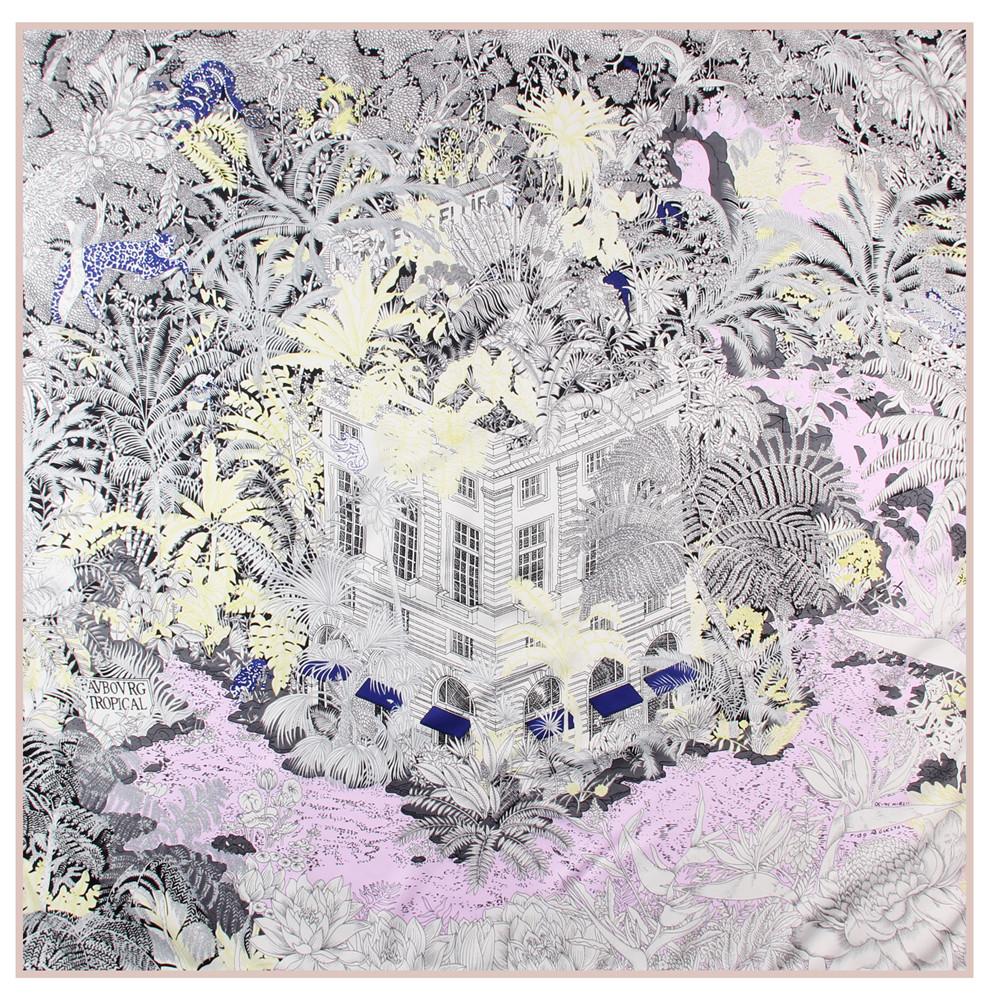 

Manual Hand Rolled Twill Silk Scarf Women Forest City Print Square Scarves Wraps Echarpes Curled Foulards Femme Bandana Hijab 90CM x 90CM