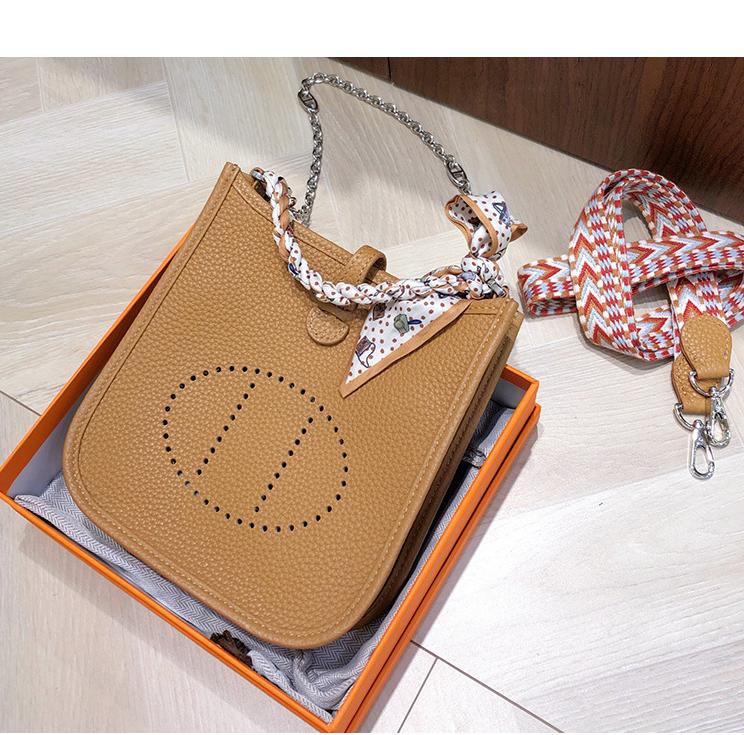 First Layer Cowhide Evelyn Bag Genuine Leather Women's Bag Lychee Patterned Bucket Bag Mini Casual Shoulder Crossbody Bag