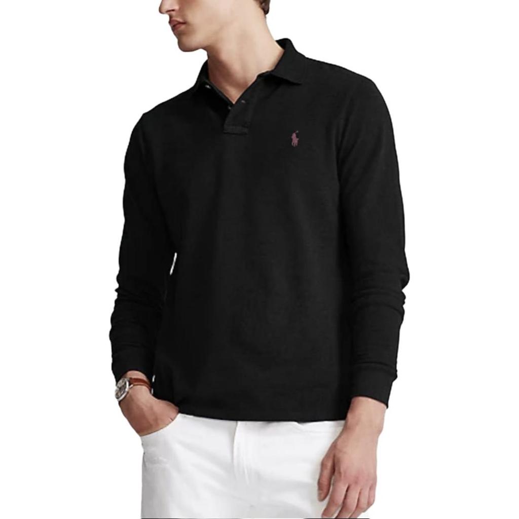 Polo Ralph Lauren Solid Color Pony Embroidered Polo Shirt Long Sleeve Men Tops Black 710686233016