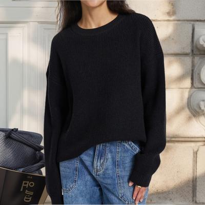 Damen Rundhals Langarm Pullover Locker Lässiger Pullover
