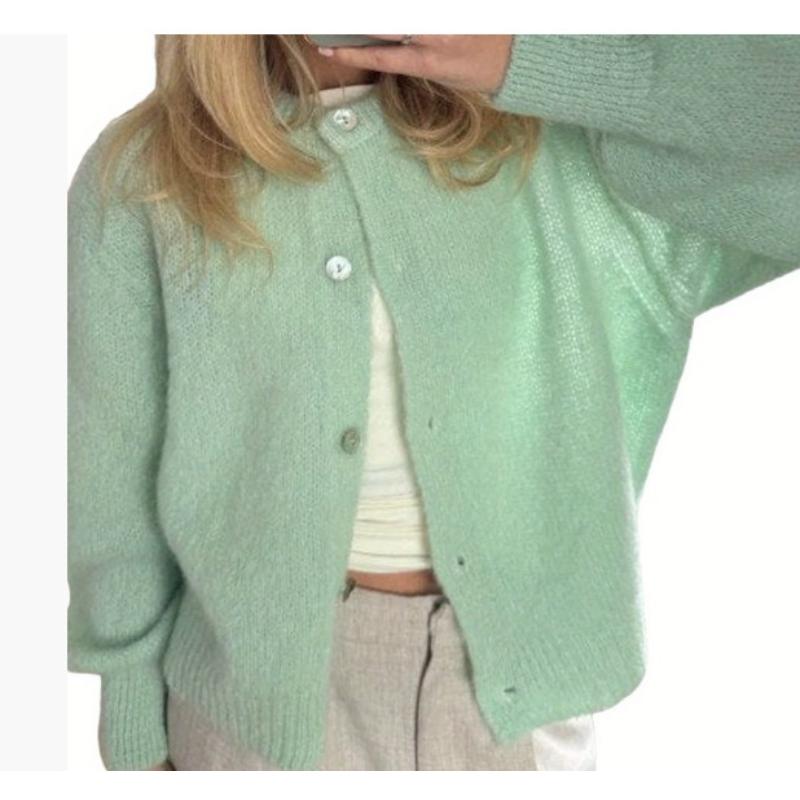 

Women Solid Knitted Single Breasted Cardigan O-neck Long Sleeve Loose Soft Sweater 2024 Autumn Lady Knitwear XL