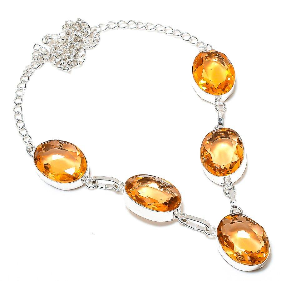 

Ювелирное колье ручной работы с медовым топазом и драгоценным камнем 18 дюймов SR-5140