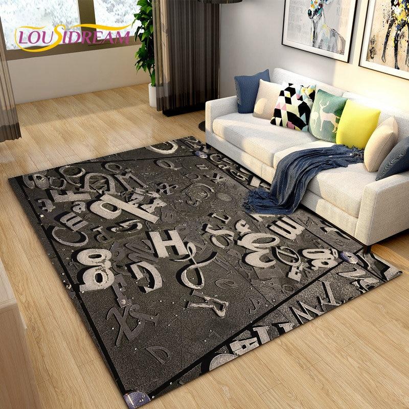 3D Letter Number Retro Nostalgia Area Rug,Carpet Rug for Living Room Bedroom Sofa Doormat,Kids Play Crawling Non-slip Floor Mat