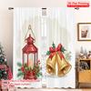 2pcs 2D Flat Printing Christmas Window Curtains Christmas Bell Pine Lantern Fabric Without Electricity Birthday Party Perfect
