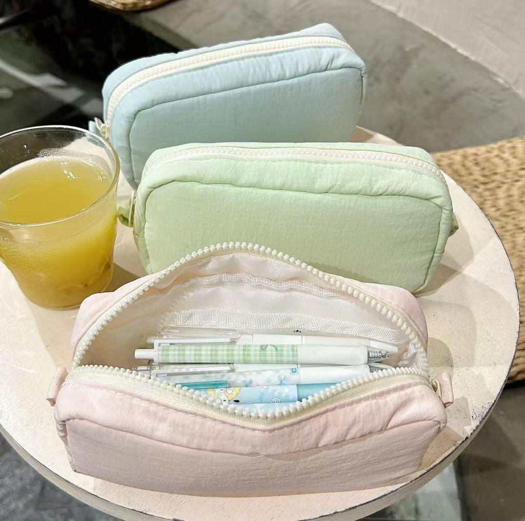 Korean Style Solid Color Cute Square Pencil Case - Large Capacity for Students