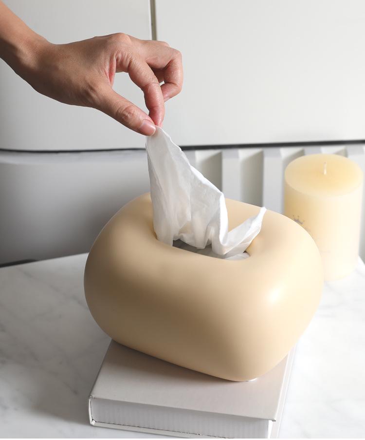 Ceramic Cream Tissue Box: Modern Light Luxury Ornament for Living Room, Coffee Table, or Dining Table Decor.