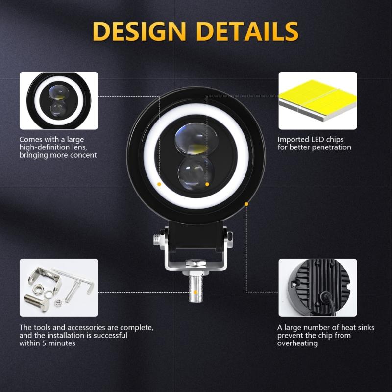 LED Motorcycle Scooter Car Headlight Working Spot Light Universal Fog Lamp High-brightness Driving Lamp 9-30V Waterproof