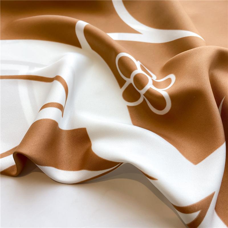 Luxury Women 90x90CM New Twill Satin Big Square Scarf Shawl Floral Printed Design Summer High Quality Ladies Sunscreen Scarves