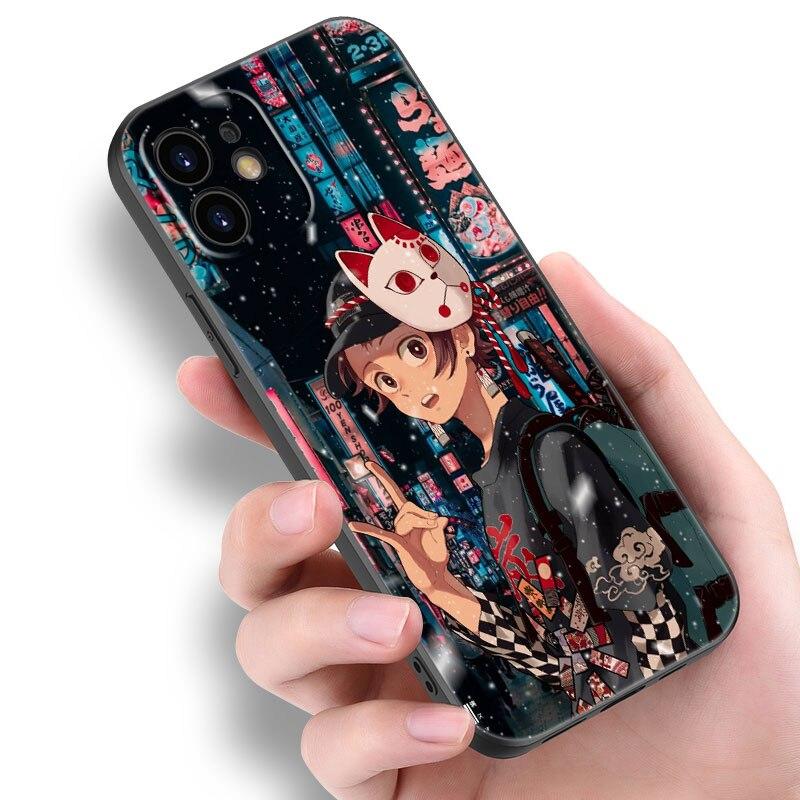 Anime Demon Slayer Tanjiro Case For Apple iPhone 14 13 12 Mini 11 Pro Max 7 8 XR X XS 7 8 Plus SE 2020 2022 Black Cover