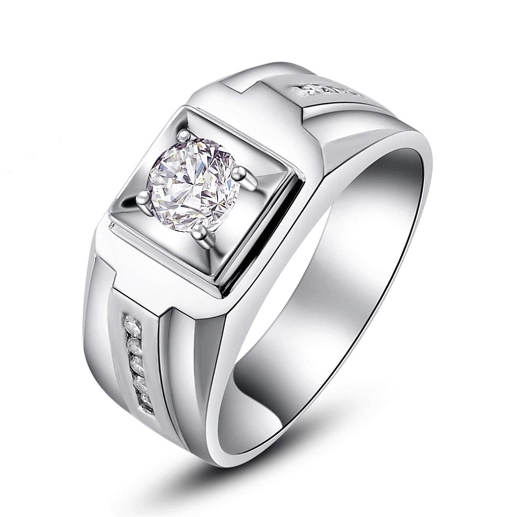Men's Domineering Fashion Moissanite Ring: Simulated Diamond & 925 White Gold Plated