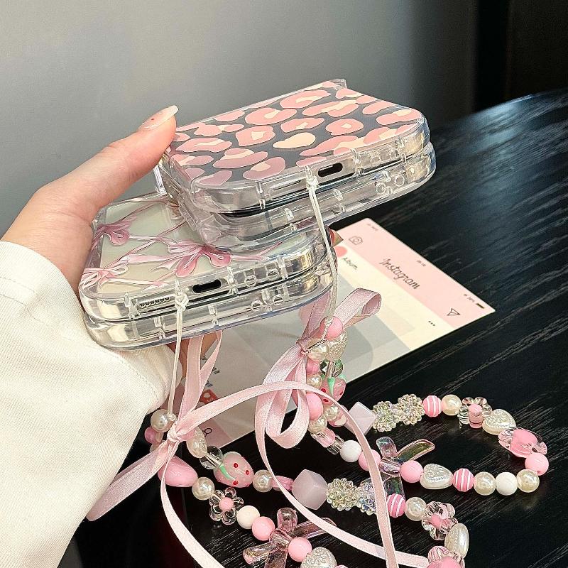 Korean Bow Tie Ballet Slipper Case For Samsung Galaxy Z Flip 6 5 4 3 5G Flip6 Flip5 3-piece Set Flip4 Cute Clear Soft Back Cover