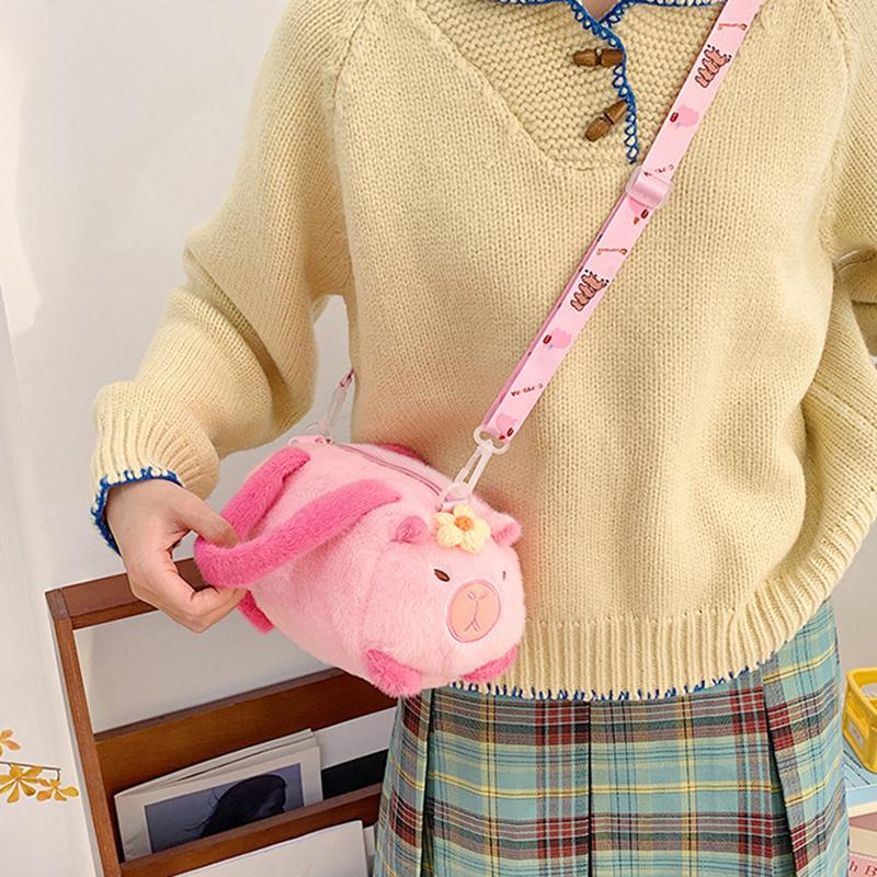 Capybara Crossbody Bag Cotton Cartoon Animal Bucket Bag Plush Bag Girl