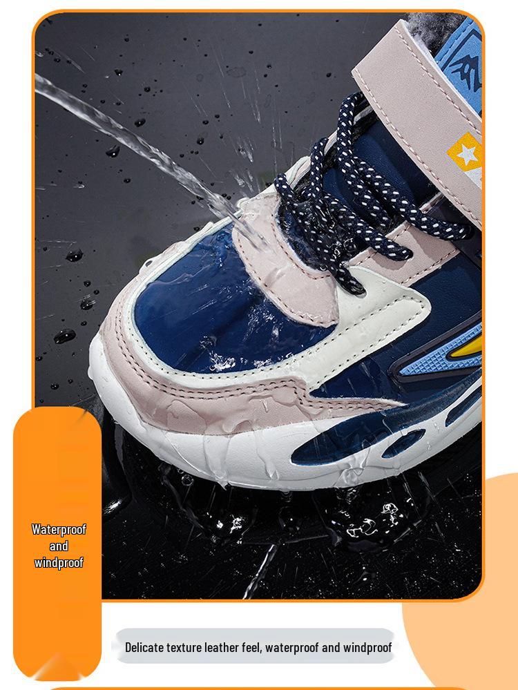 Vattentäta löparskor för pojkar med fleecefoder i läder - Varma, mångsidiga och snygga för barn