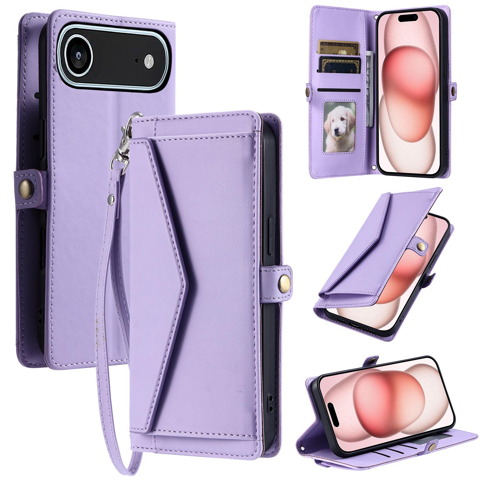 For iPhone Air Leather Case with Wrist Strap Wallet Stand Phone Cover D