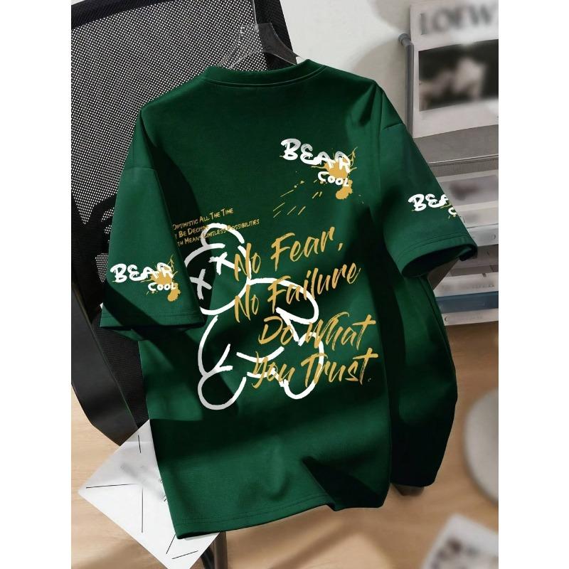 

summer men s personalized teddy bear print breathable and comfortable T-shirt outdoor casual top S