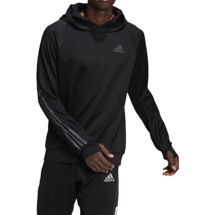 adidas Striped Hoodie With Long Sleeves Men Hoodie Black HE2472