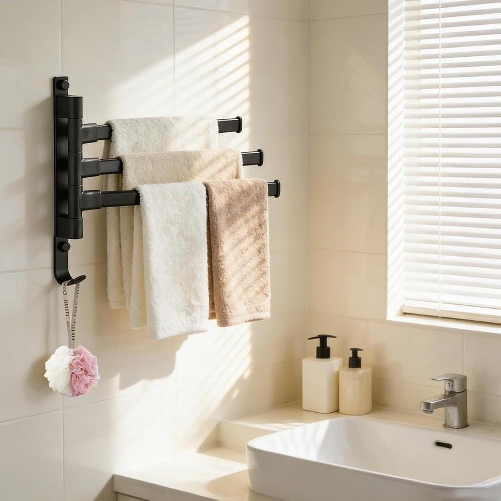 No Drill Installation Wall Mounted Towel Rack Swing Arm Towel Bar Bathroom Storage