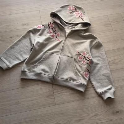 Bluza z kapturem na zamek z haftem kwiatowym Unisex Oversize Streetwear Bluza Zimowa Codzienna