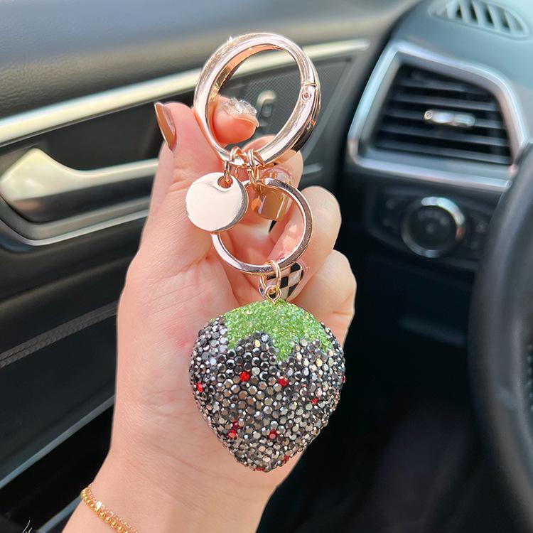 Ceramic Strawberry Keychain with Large Diamond-Style Metal Buckle - Women’s Cute and Creative Pendant