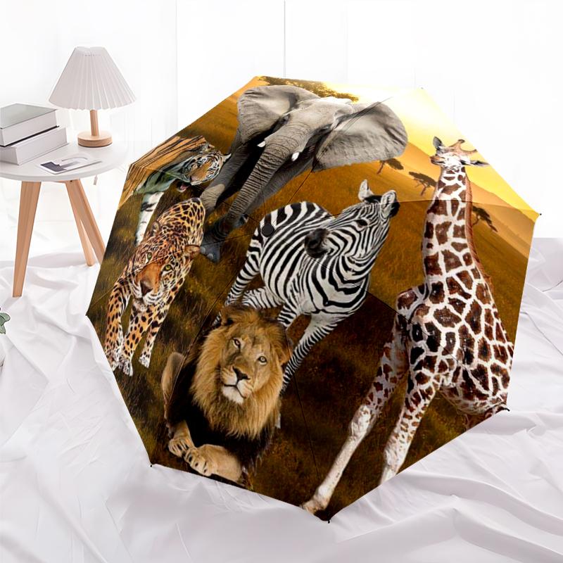 

1 PC Automatic Folding Umbrella - Animals of Africa Pattern, Portable & Foldable Design with 8 Ribs, Christmas Birthday Gifts