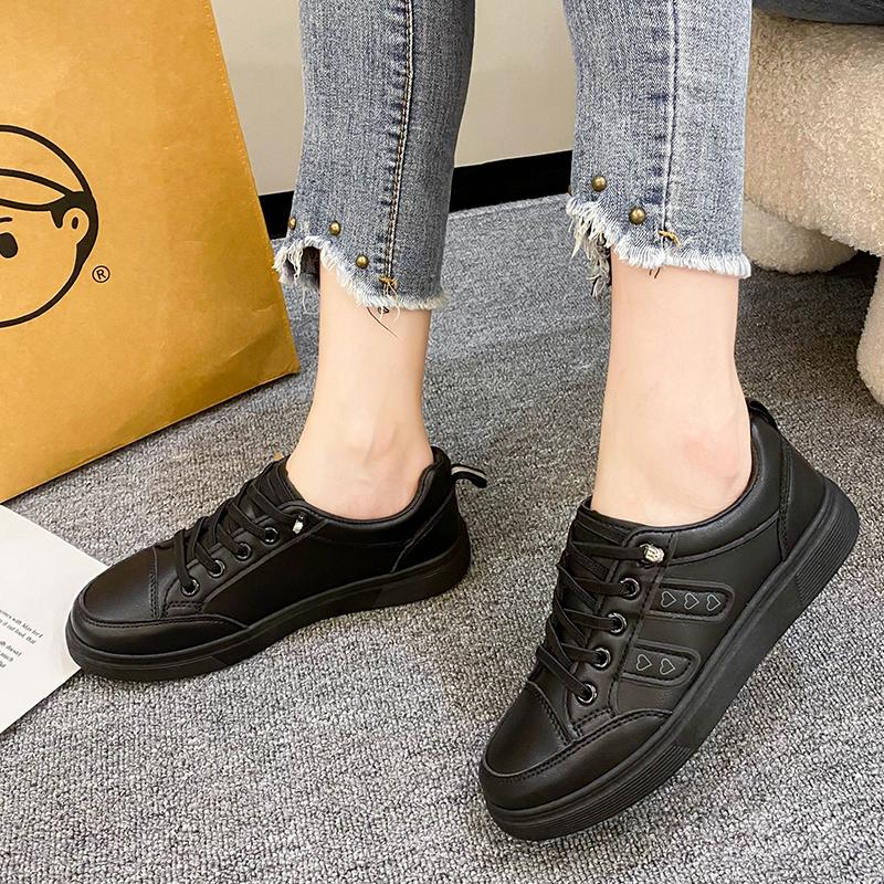 Women Casual Shoes Breathable Black White Pu Leather Sneakers Fashion Driving Walking Tennis Shoes for Woman Skate Flats