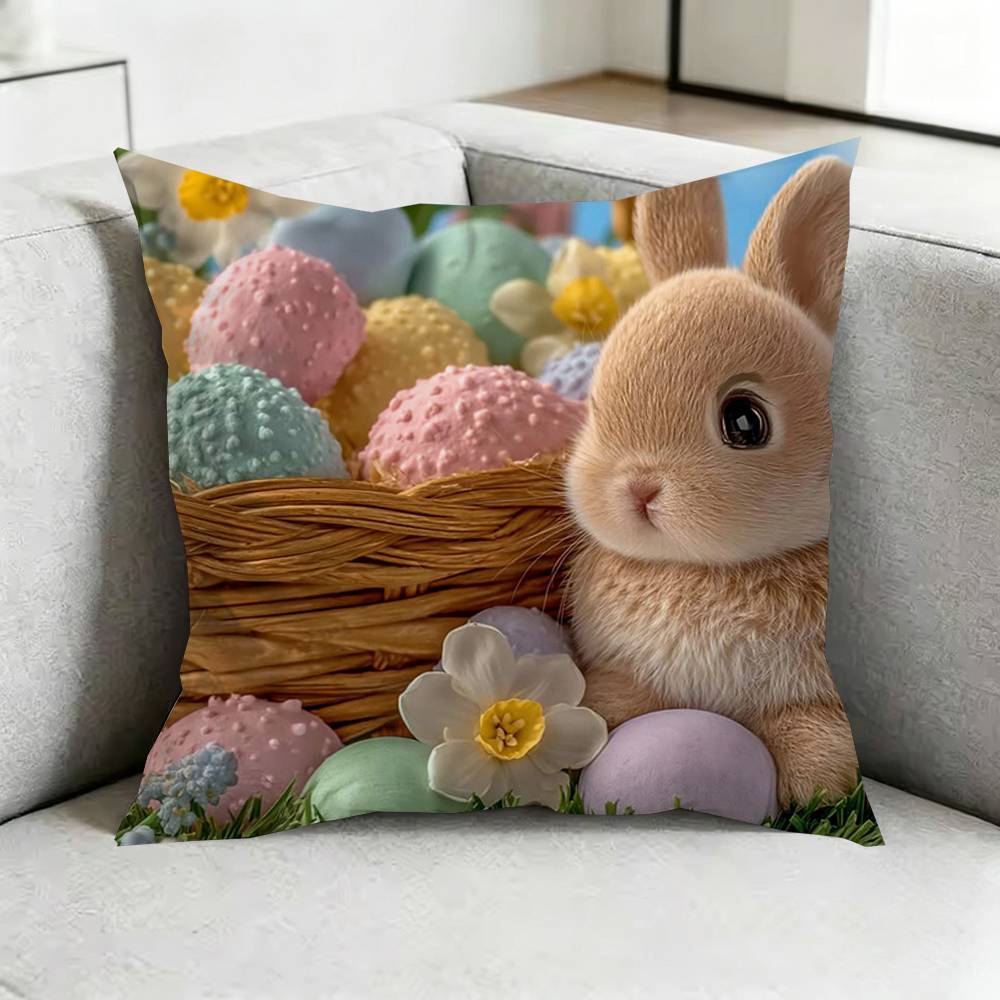Easter BBunny Eggs Square DoubleSided printed Pillow Case Bedroom Bedside Pillow Sofa Cushion Cover Gift