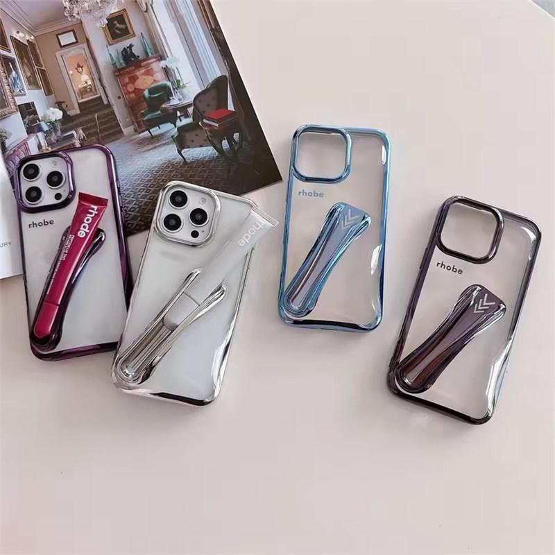 Luxury Plated Color Frame INS Lipstick Clear Case IPhone 16 15 14 13 12 11 Pro Max Portable Lip Gloss Holder Cover