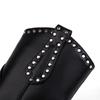 Fashion Brand Rhinestone/Rivet Color Blocking Western Short Boots Autumn Winter New 8cm Thick Heel Black Chelsea Women Boots Size 34-43