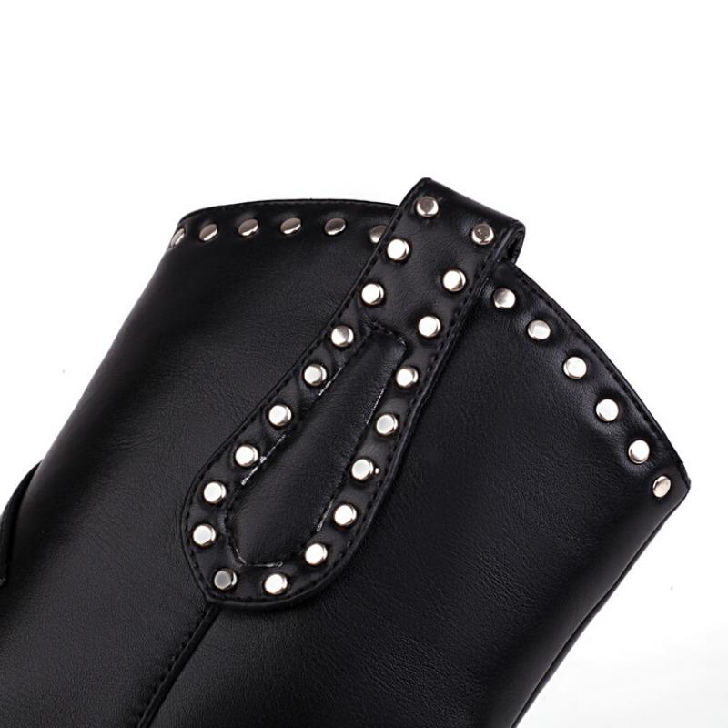 Fashion Brand Rhinestone/Rivet Color Blocking Western Short Boots Autumn Winter New 8cm Thick Heel Black Chelsea Women Boots Size 34-43