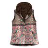 Women Vintage Warm Sleeveless Printed Pockets Thicker Hasp Hooded Vest Coat