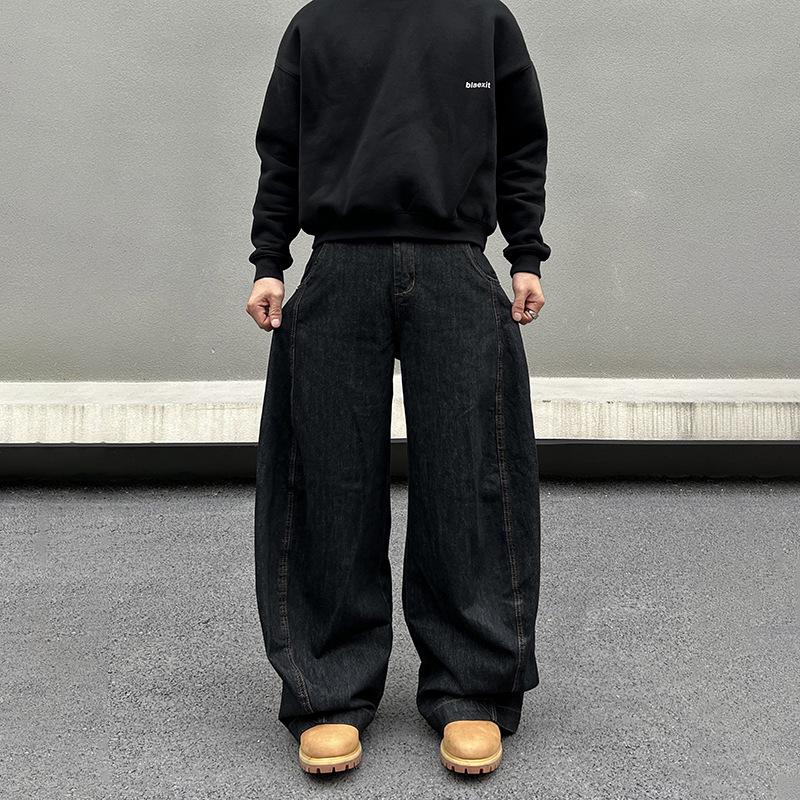 

Unisex Retro Wide-Leg Scimitar Jeans - Loose Straight-Leg Banana Trousers for Spring & Autumn S (85-100 jin)