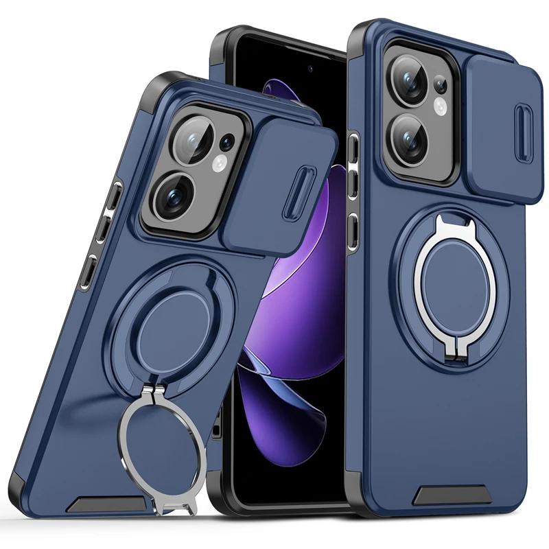 

Armor Shockproof Magnetic Ring Stand Holder Case For OPPO Reno 13 13F 13 F Reno13 Pro 5G Slide Lens Protect Cover For Reno 13 синий