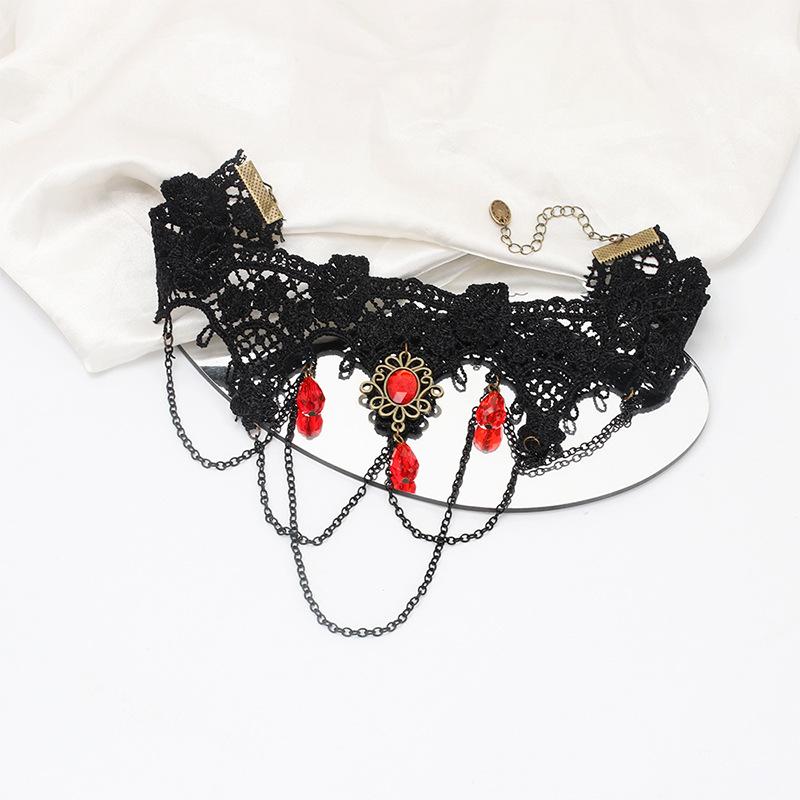 Gothic Lace Tassel Choker, Dark Lolita Fashion Short Neck Collar Necklace