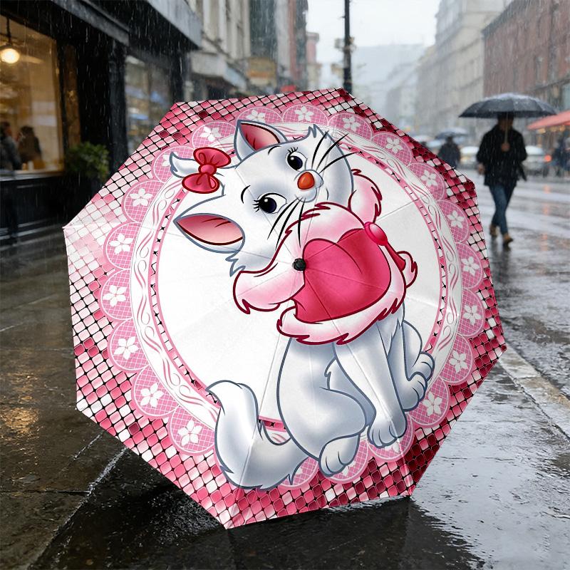 Pink Kitty 8 Ribs 3Fold Black Glue Uv Protection Umbrella Sun Protection Rainproof Compact Folding Umbrella For Travel Daily Use C923944