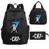 New Cr7 Football Star Less Student School Bag Lunch Bag Pencil Bag Men'S And Women'S Casual Backpack Three-Piece Set