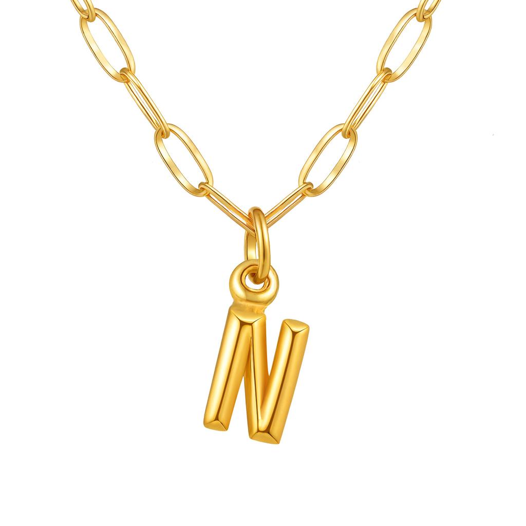 Stainless Steel Plated 18K Gold Small Square Chain Three-Dimensional 26 Letter Pendant Necklace Fashion Jewelry Nc-1958