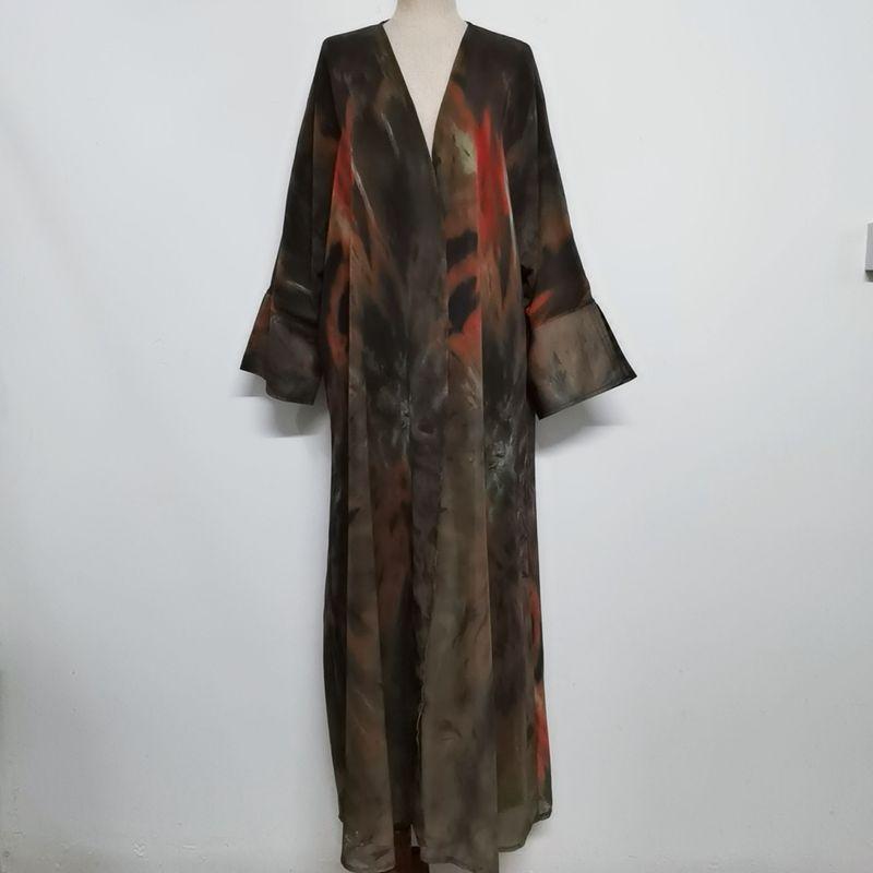 

Новый Ближневосточный Модный Повседневный Кардиган-Халат с Принтом Платье Кардиган с Принтом Халат Платье Army Green One size