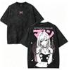 T-shirt Graphique Fille Anime Vintage, T-shirt Rose Noir Lavé, T-shirt Streetwear Japonais