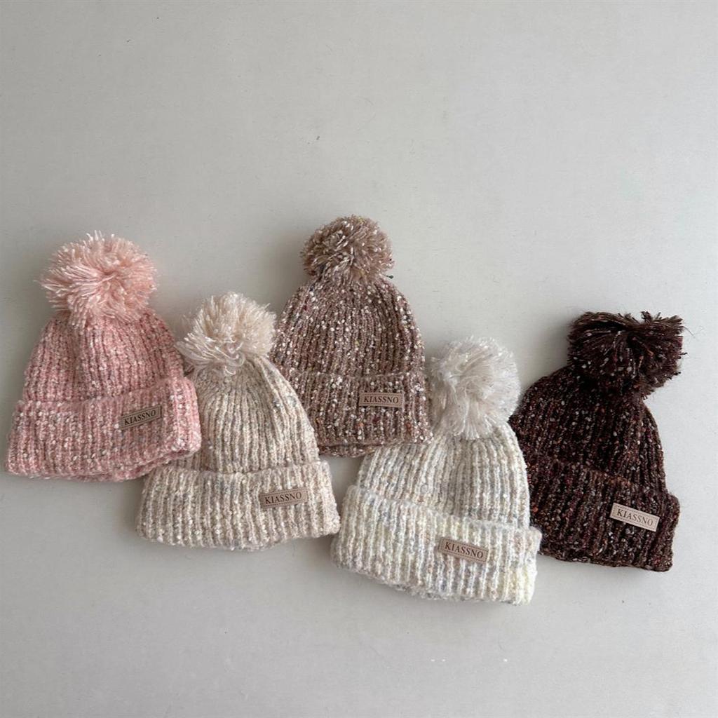 1 Stück pelzige warme Kinder-Mütze für Jungen und Mädchen, schicke koreanische Mode, Häkelmütze für Kleinkinder, Herbst-Winter, dicke Plüsch-Strickmütze