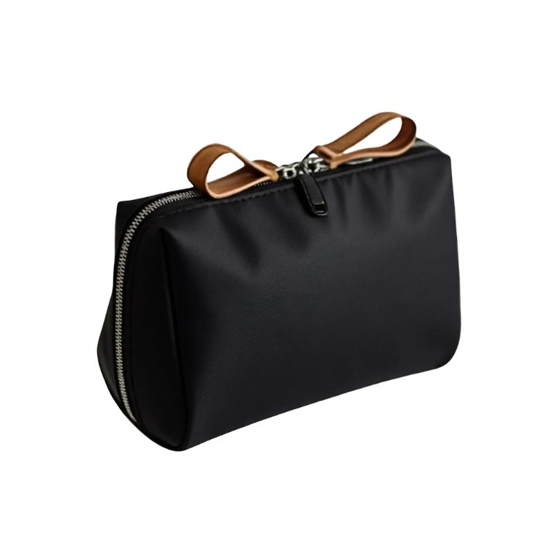Travel Makeup Bag Smooth Nylon Cosmetic Case with Top Opening for Bathroom Counter Storage and Daily Personal Care Use