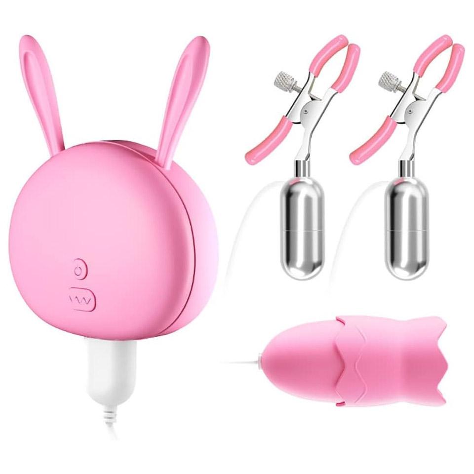 Spona na bradavky 2v1 Vibrátor klitorisu Stimulace bodu G Silikonové spony na bradavky s dvojitým motorem, 10 vibračních vzorů Erotické hračky SM Ženské sexuální hračky