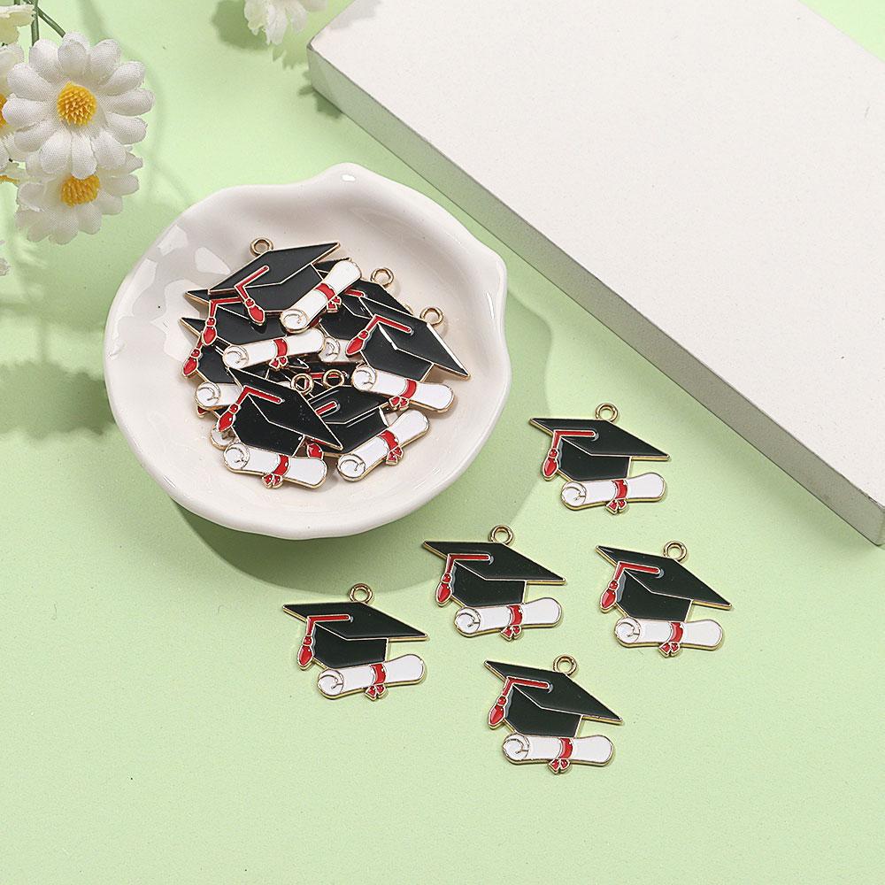 3/7/14pcs Alloy Material University Hat Pendant Enamel Graduation Hat Pendant Book Matching Bachelor's Hat Pendant Jewelry Making DIY