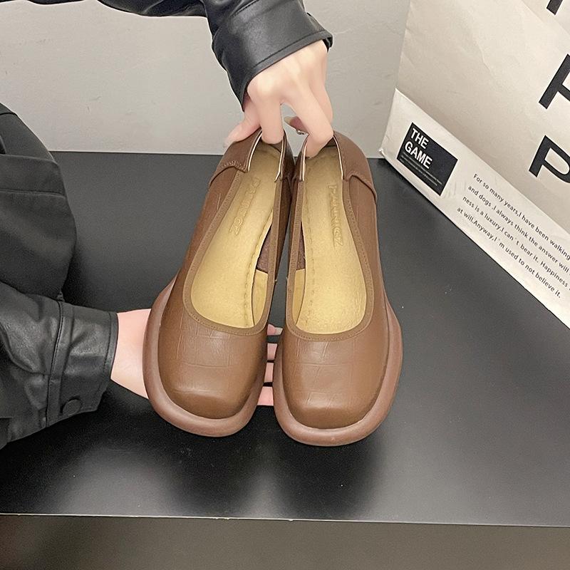 Spring new retro round head small leather shoes women's thick heel one pedal Mary Jane shoes shallow single shoes