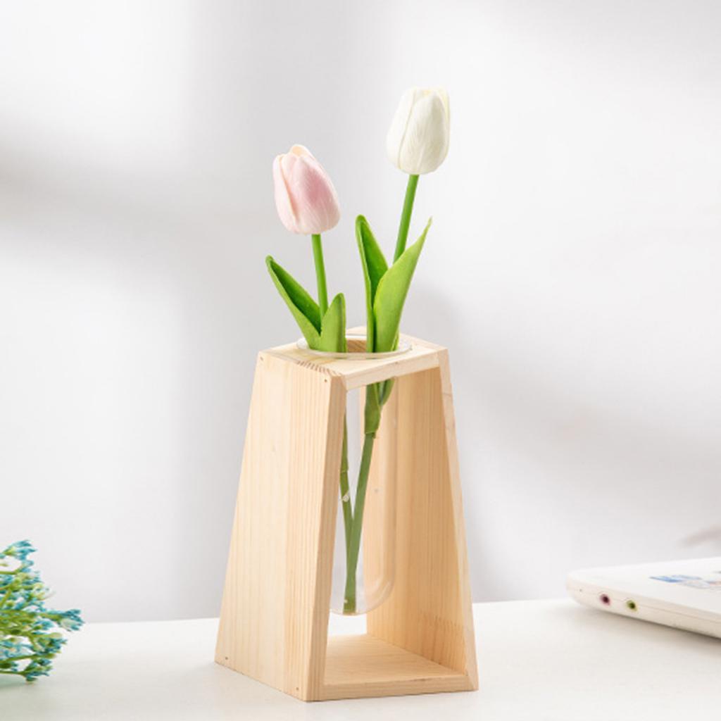 Geometric Glass Vase with Wooden-Stand for Hydroponic Plants and Home Decor