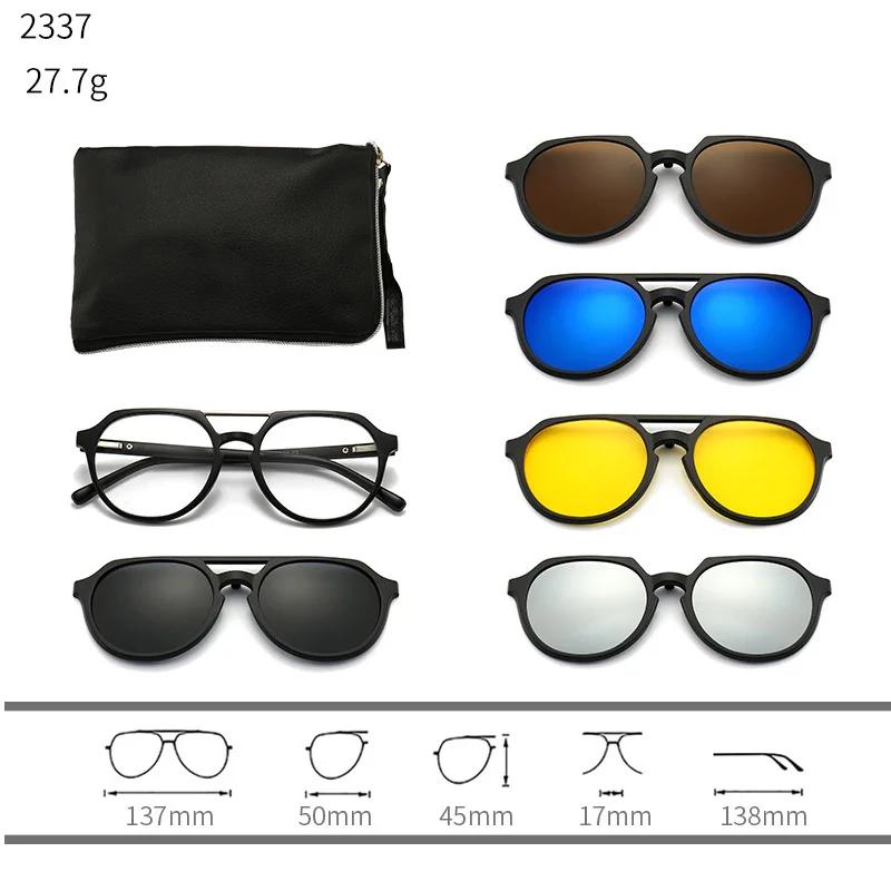 23XXA Gather 6PCS Magnetic Polarized Clip On Sunglasses Women Men Plastic Frame for Night Driving Sunglasses UV400
