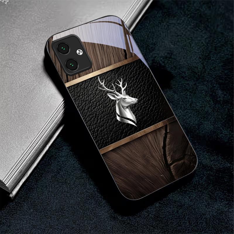 Elite Metallic Stag Black Glass Phone Case For Motorola Moto G14 G22 G24Power G24 G34 G35 G45 G54 55 G75 G84 G85 Hard Back Cover