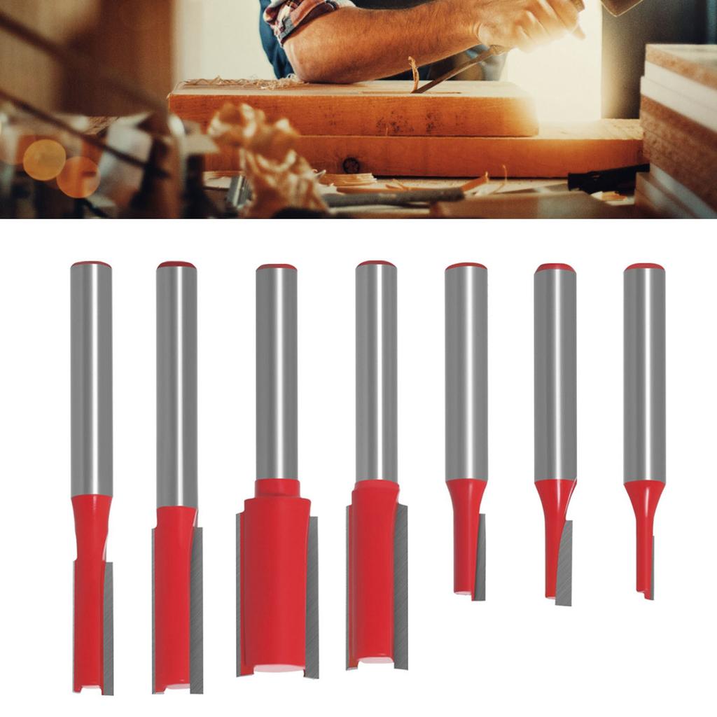 7Pcs Flush Trim Bit Milling Cutter Straight 2 Flute Carbide for Woodworking Slotting