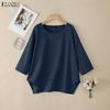 ZANZEA Women Casual Round Neck 3/4 Sleeve Loose Irregular Blouse